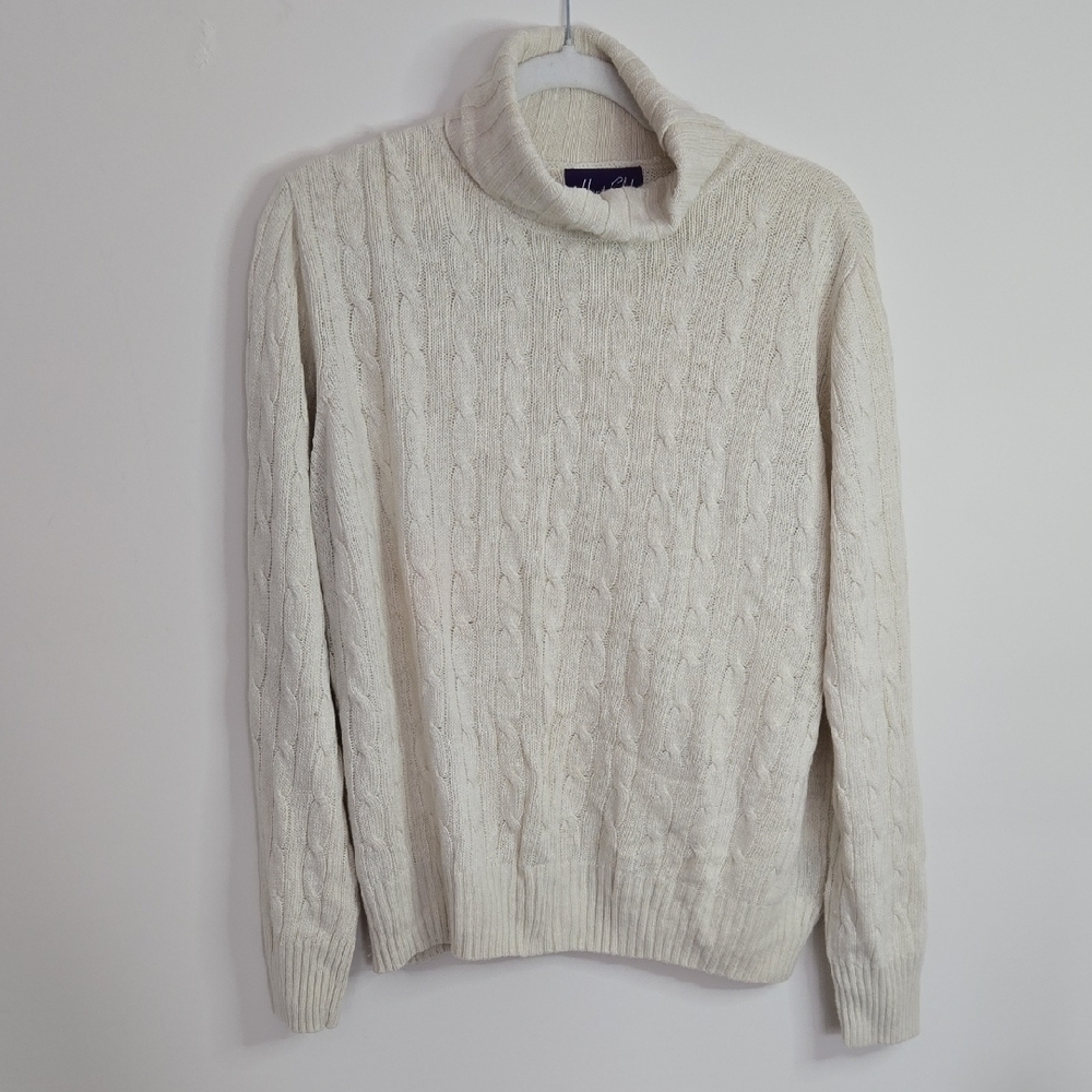 Hunt Club Silk Blend Cable knit Ivory Turtleneck Sweater Normcore Large
